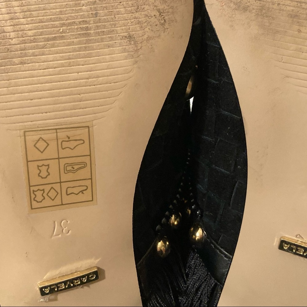 Carvela Kurt Geiger ‘Gander’ Mid Heel  Gold Studded Black Suede Mule Heels 37 - Picture 15 of 16